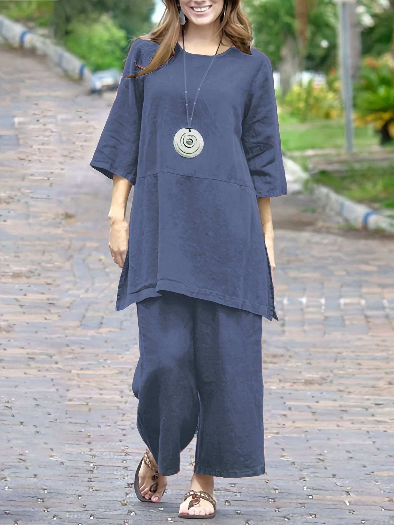 | Women’s Colorblock Casual Shirt and Wide Leg Pants Set