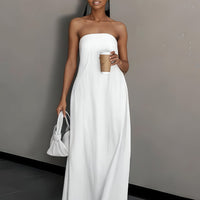 Elegant Backless Linen Dress, Women's High Waist Maxi, Summer Collection