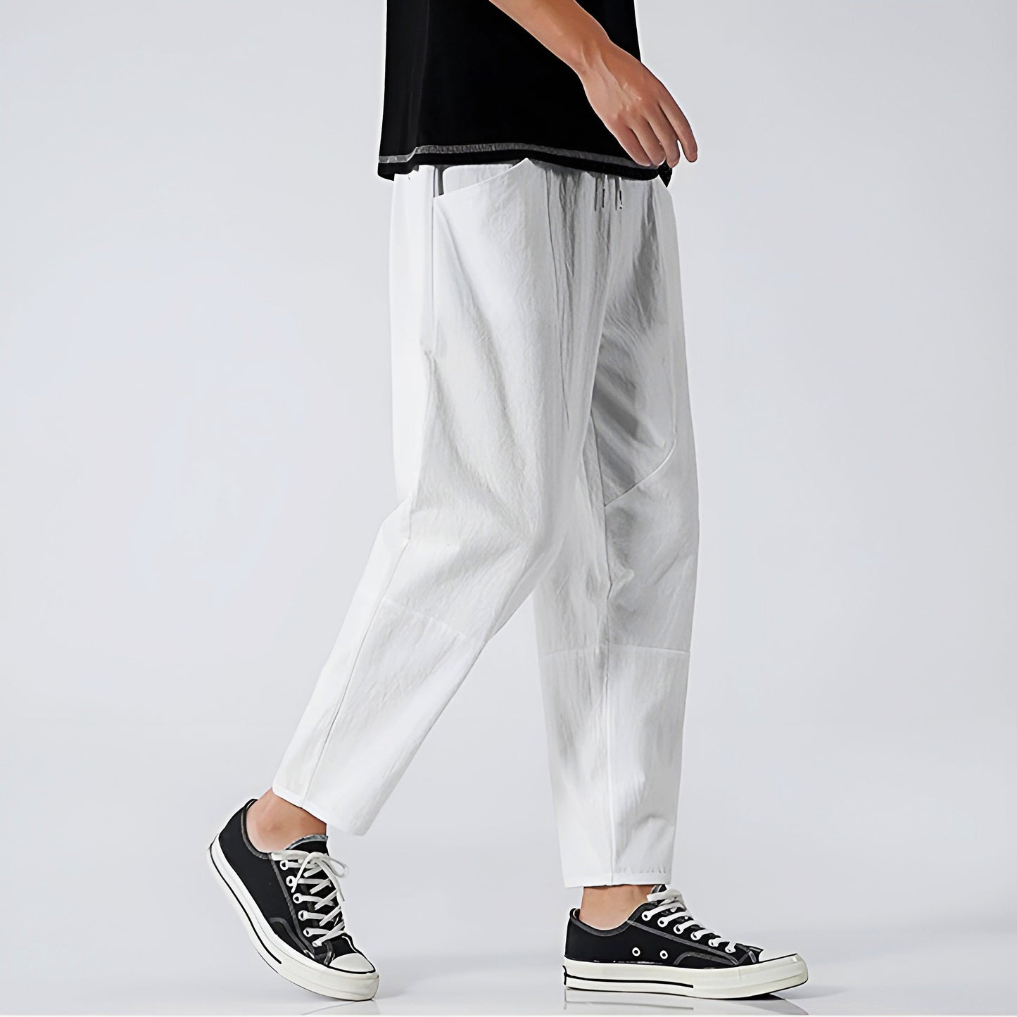 | Cropped Cotton Linen Drawstring Pants