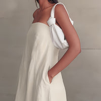 | Lightweight Linen Strapless Long Dress Smooth Texture Casual Solid Color