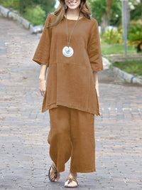 | Women’s Colorblock Casual Shirt and Wide Leg Pants Set