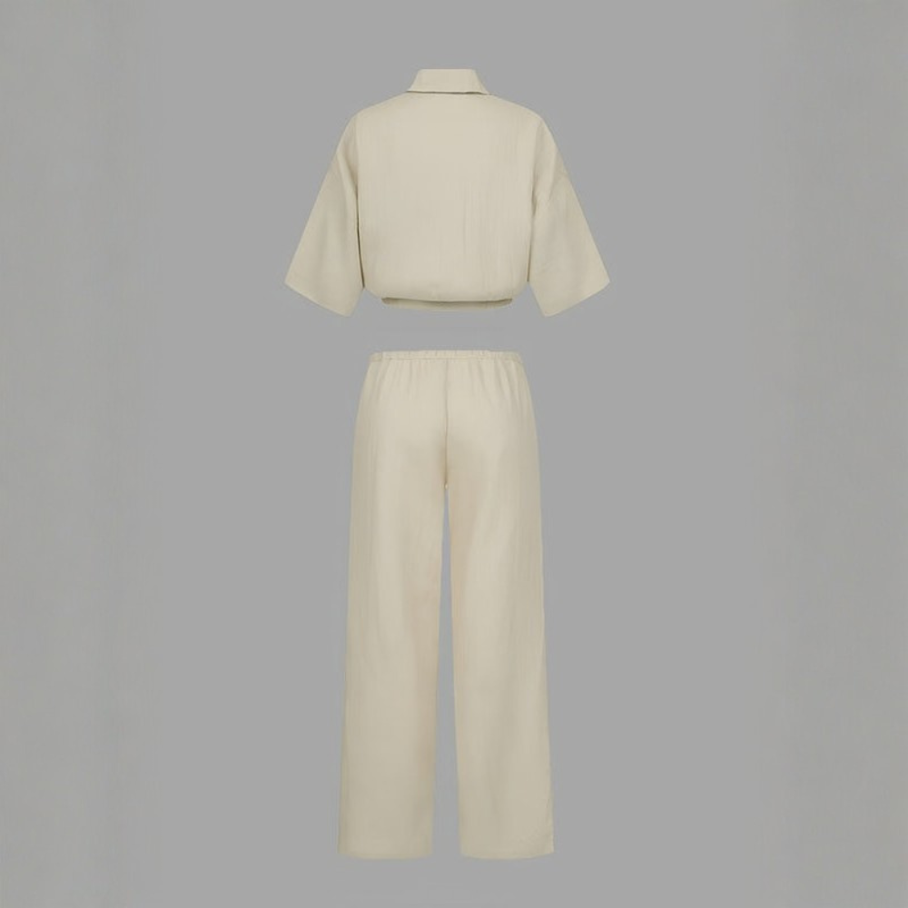 Women’s Casual Draped Top and Wide Leg Pants Set