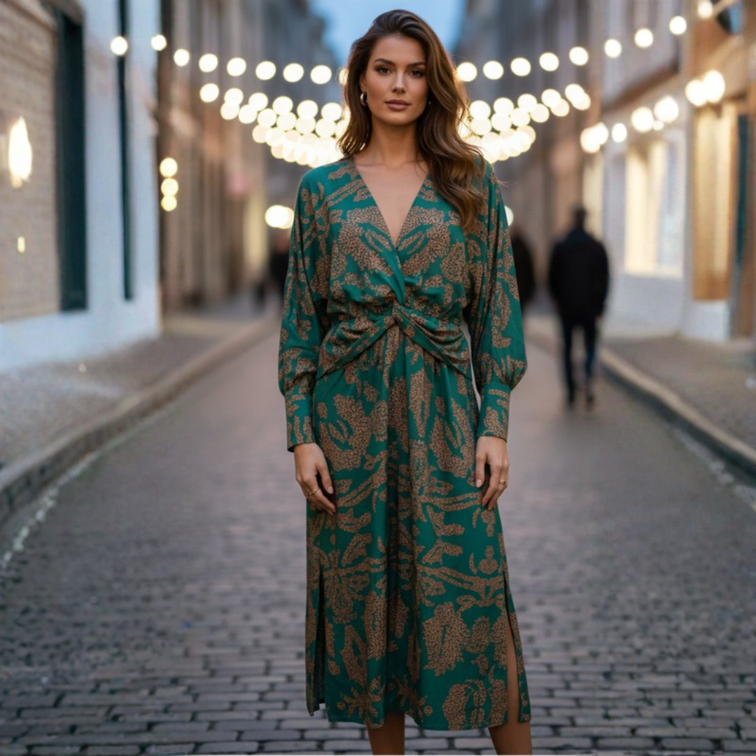 Elegant V-Neck Midi Dress