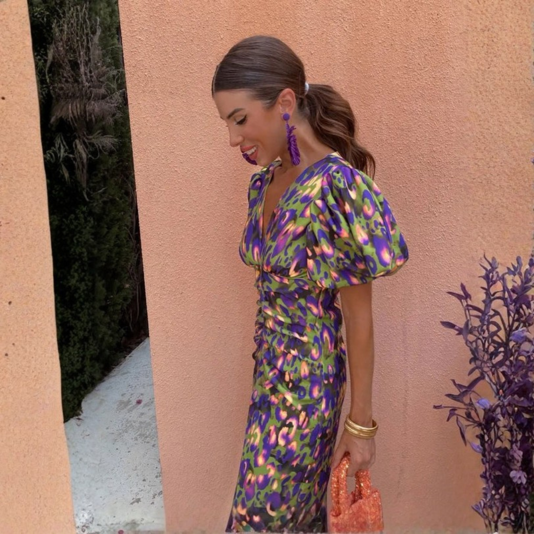 | Women’s Summer Printed Puff Sleeve Midi Dress