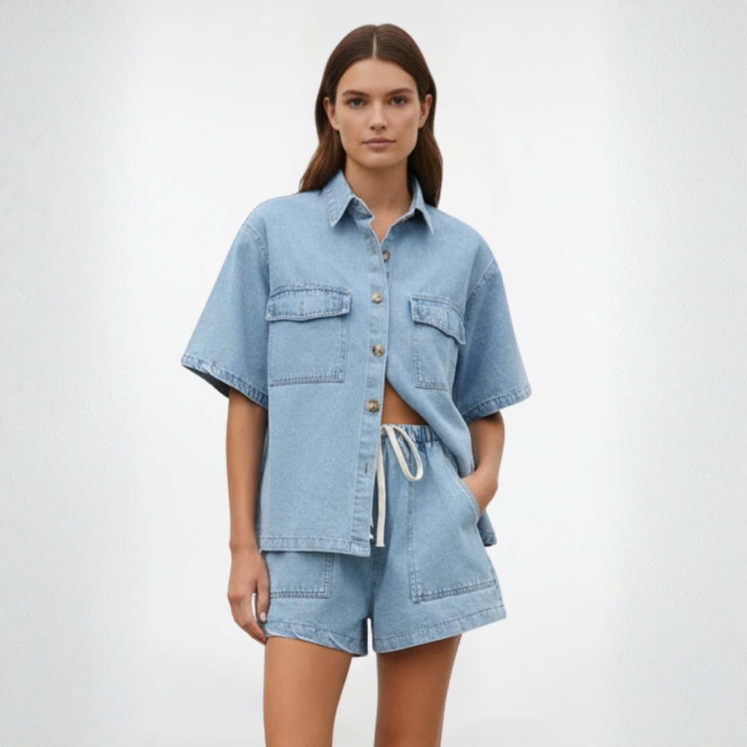 Women’s Denim Two Piece Set with Shorts