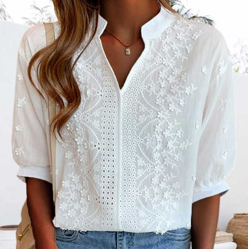 V-Neck Puff Sleeve Blouse