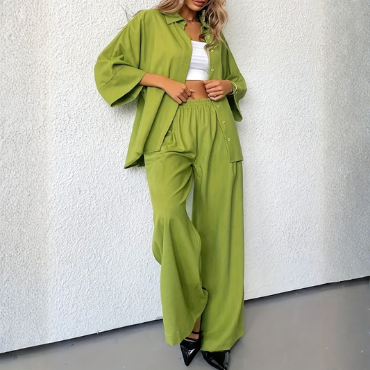 Ava | Women’s Casual Loose Shirt and Wide Leg Pants Set