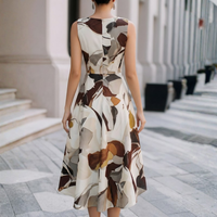 Abstract Floral Sleeveless Fit and Flare Midi Dress