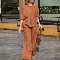 Women’s Casual Round Neck Wide Leg Pants Set