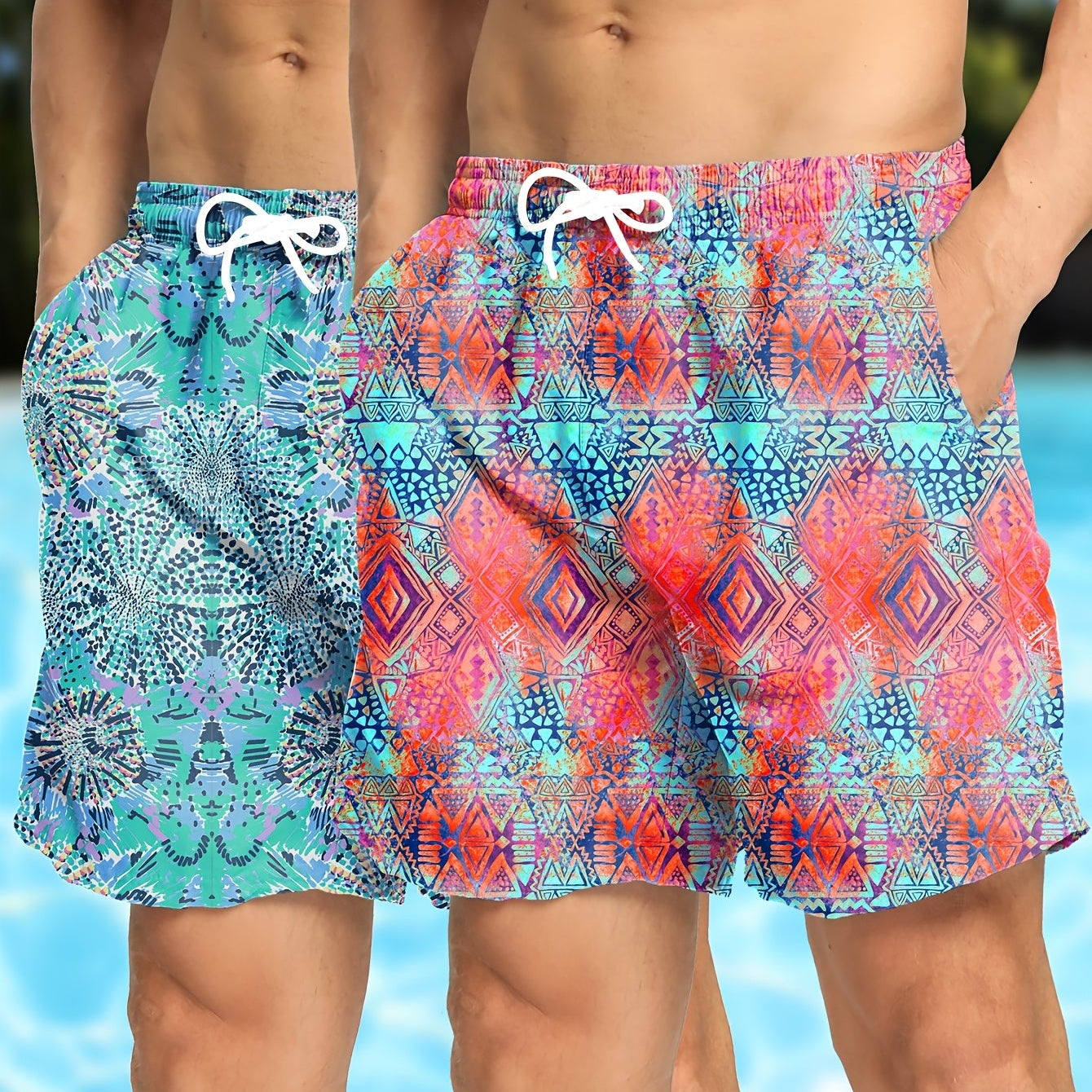 Tropical Board Shorts for Men Drawstring Lightweight Swimwear