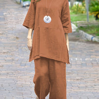 | Women’s Colorblock Casual Shirt and Wide Leg Pants Set