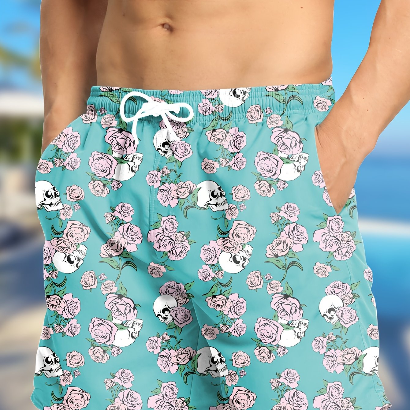 Tropical Board Shorts for Men Drawstring Lightweight Swimwear