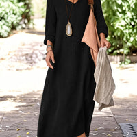 Women’s Elegant V-Neck Long Sleeve Maxi Dress