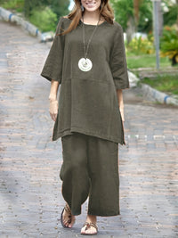 | Women’s Colorblock Casual Shirt and Wide Leg Pants Set