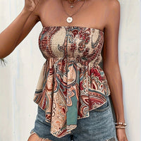 Shirred Paisley Bandeau Top with Hanky Hem