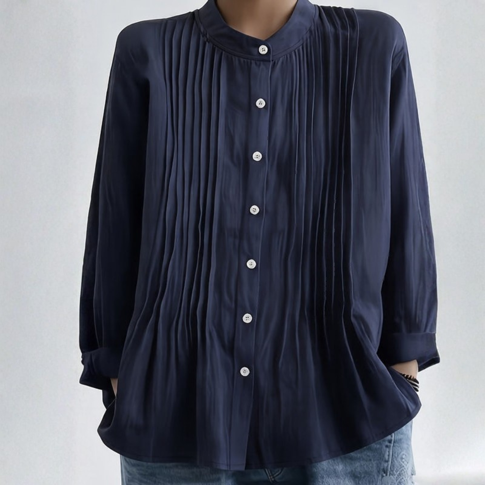 | Women’s Vintage Style Pleated Casual Blouse