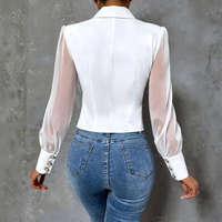 Refined Peak Collar Sheer Sleeve Blouse