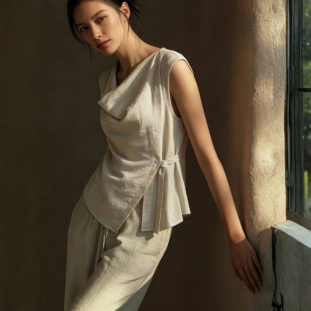 | Women’s Vintage Asymmetric Casual Blouse