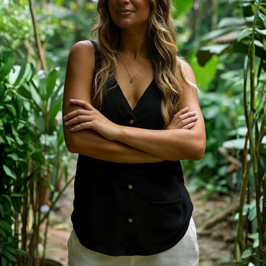 Mia | Women’s Vintage V-Neck Button Front Blouse