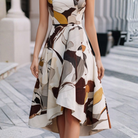 Abstract Floral Sleeveless Fit and Flare Midi Dress