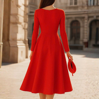 | Elegant Red V-Neck Fit and Flare Midi Dress