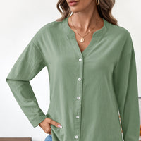 Women’s Loose Fit Linen V-Neck Shirt Minimalist Style