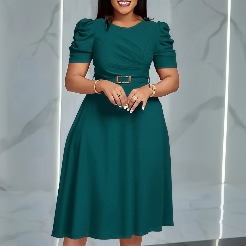Elegant Midi Dress with Flowing Ruffle Detail