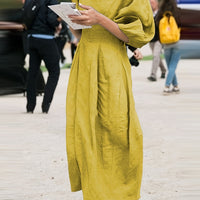 BreezyThreads | Solid Color Round Neck Linen Midi Dress for Summer