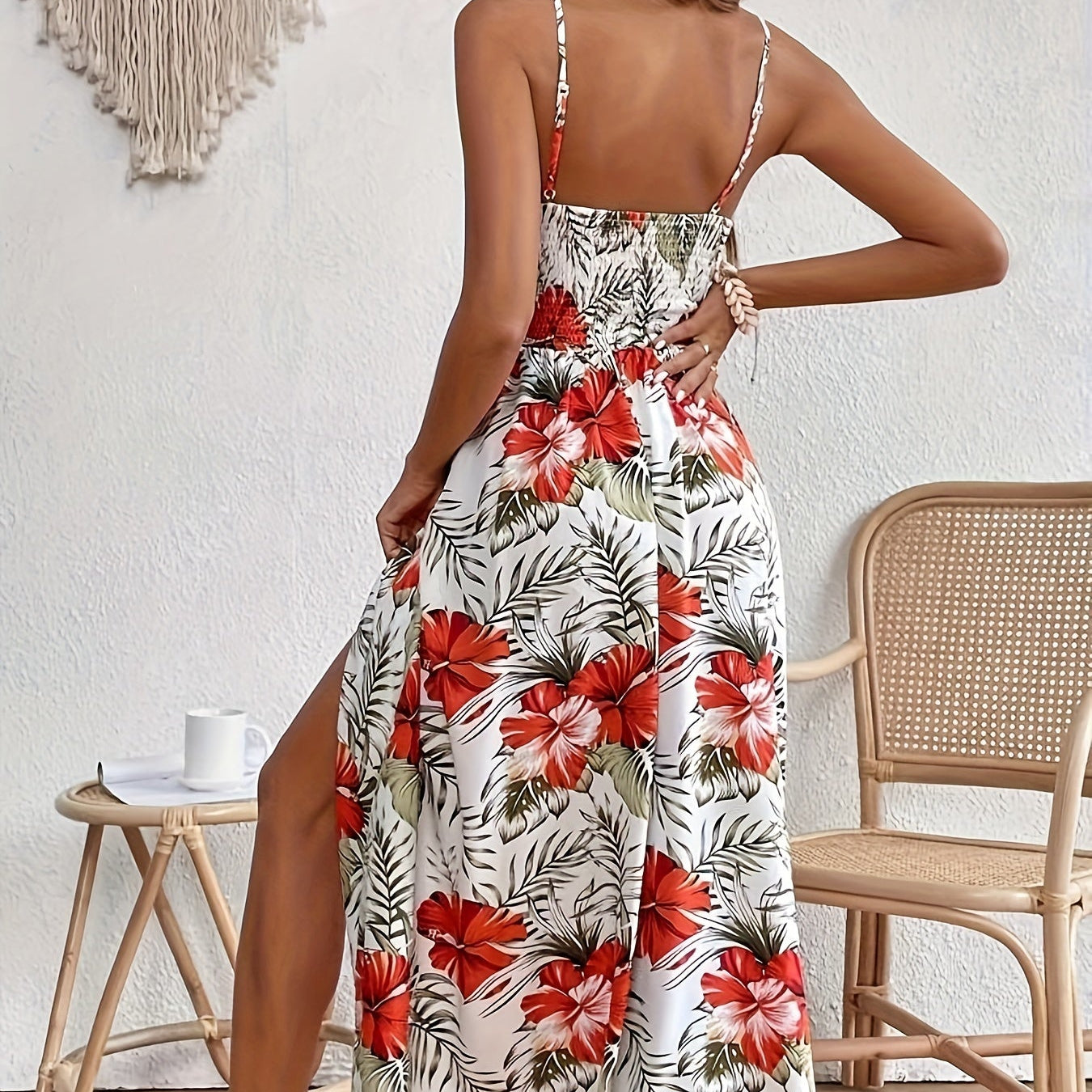 Elegant Floral Split Dress Lightweight Summer Sundress