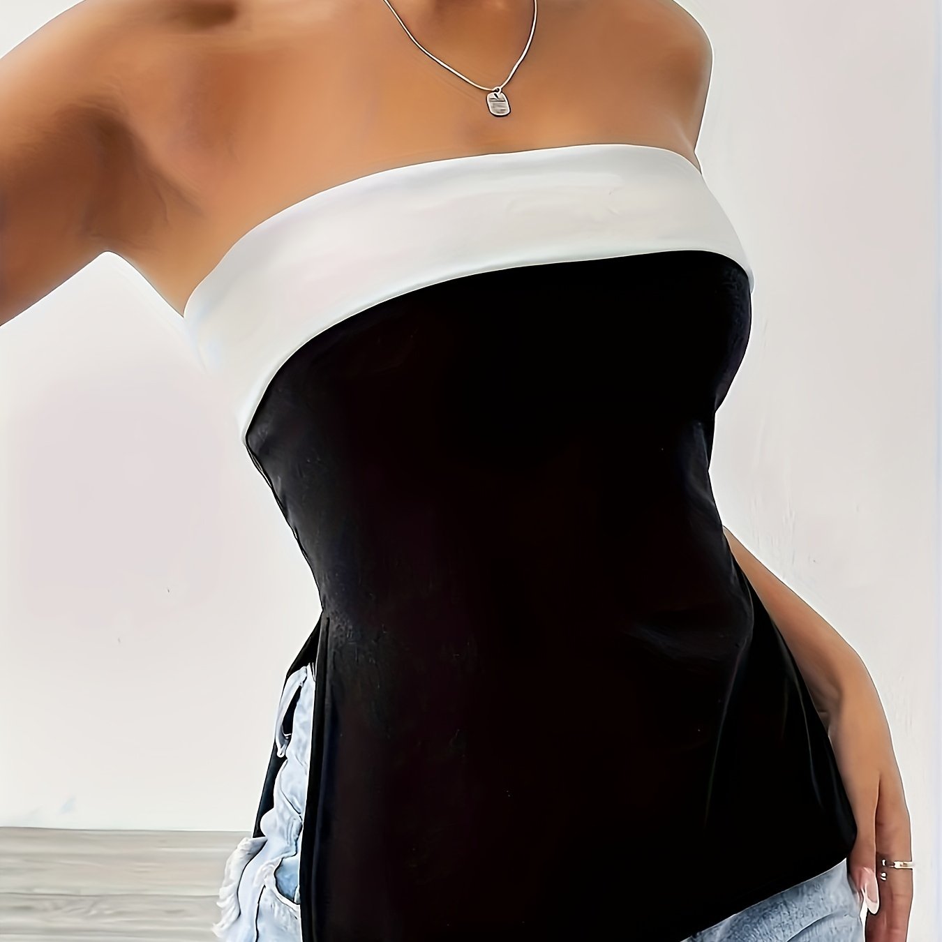 Colorblock Split Bandeau Tube Top