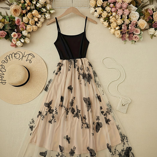 Floral Cami Dress with Sheer Tulle Layers