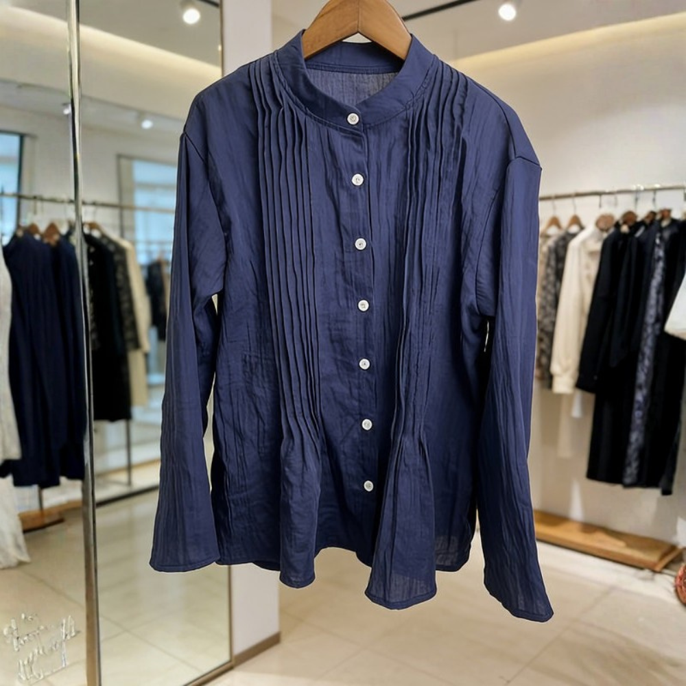 | Women’s Vintage Style Pleated Casual Blouse