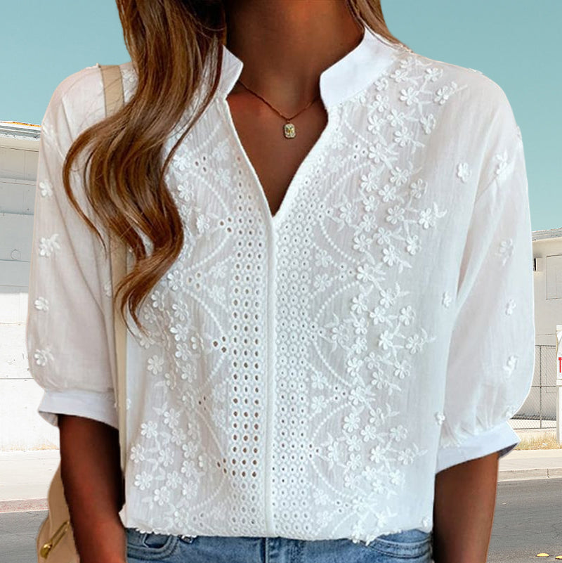 V-Neck Puff Sleeve Blouse