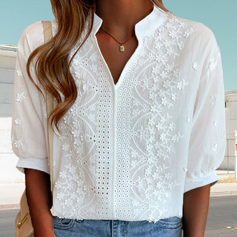 Women’s Lightweight V Neck Puff Sleeve Summer Blouse