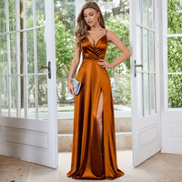 Wrap-Style Satin Evening Dress with High Split