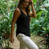 | Women’s Vintage V-Neck Button Front Blouse