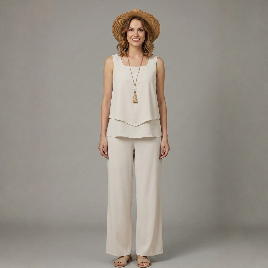 Women’s Two Piece Set with Sleeveless Top and Wide Legs