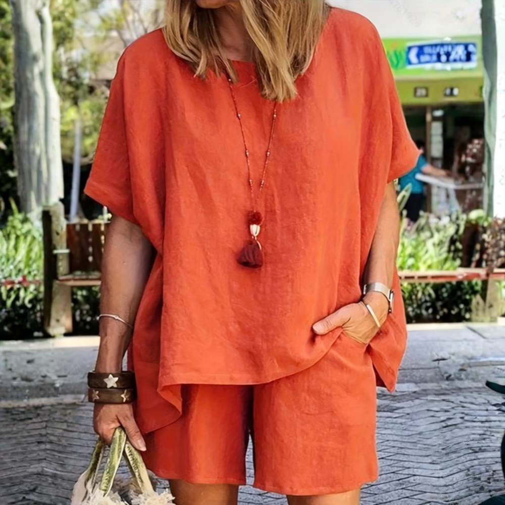 Women’s Casual Solid Color Top and Shorts Set