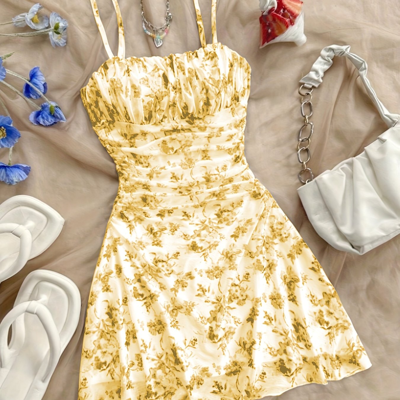 Floral Halter Dress with Elegant Silhouette