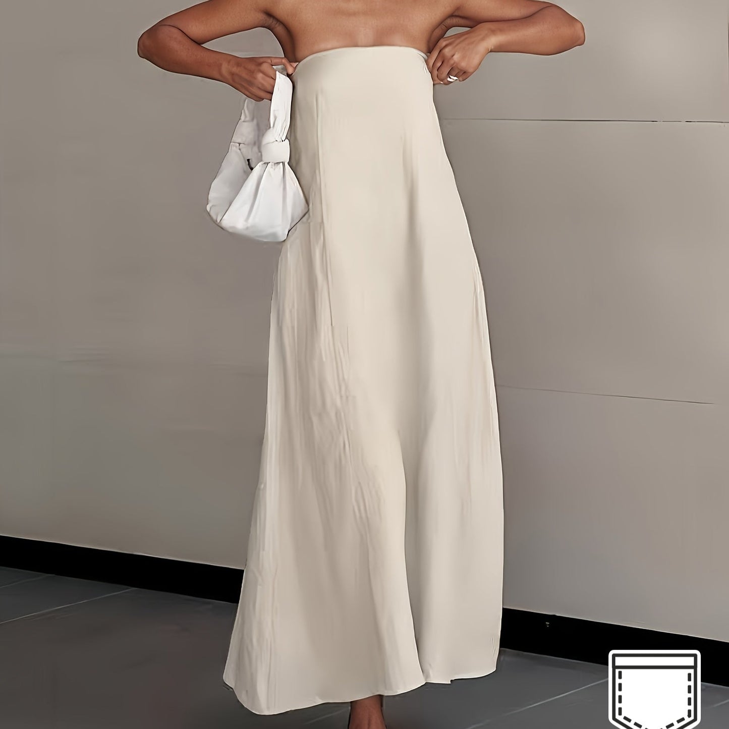 | Lightweight Linen Strapless Long Dress Smooth Texture Casual Solid Color