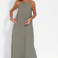 | Linen Spaghetti Strap Dress Relaxed Beach Everyday Wear