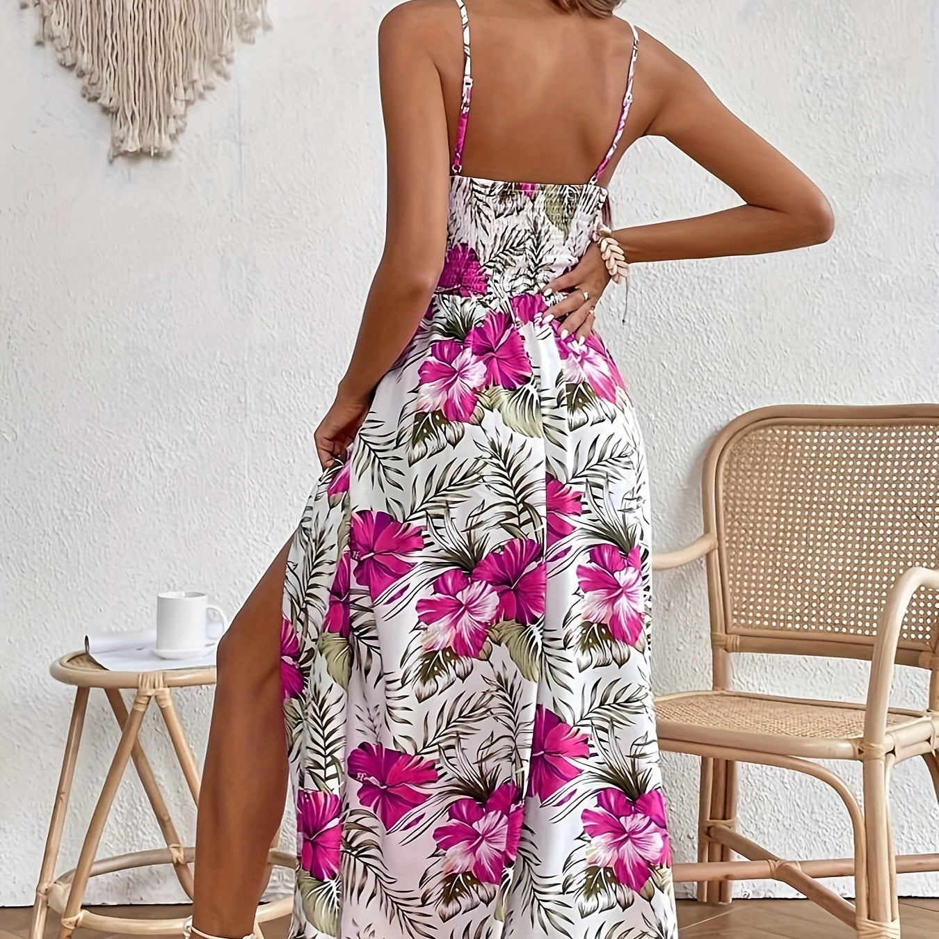 Elegant Floral Split Dress Lightweight Summer Sundress