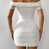 Off-Shoulder Pearl Accent Dress with Slim Fit