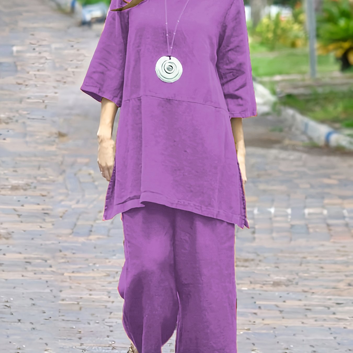 | Women’s Colorblock Casual Shirt and Wide Leg Pants Set