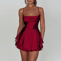 Satin Dress with Cross Back & Soft Layers