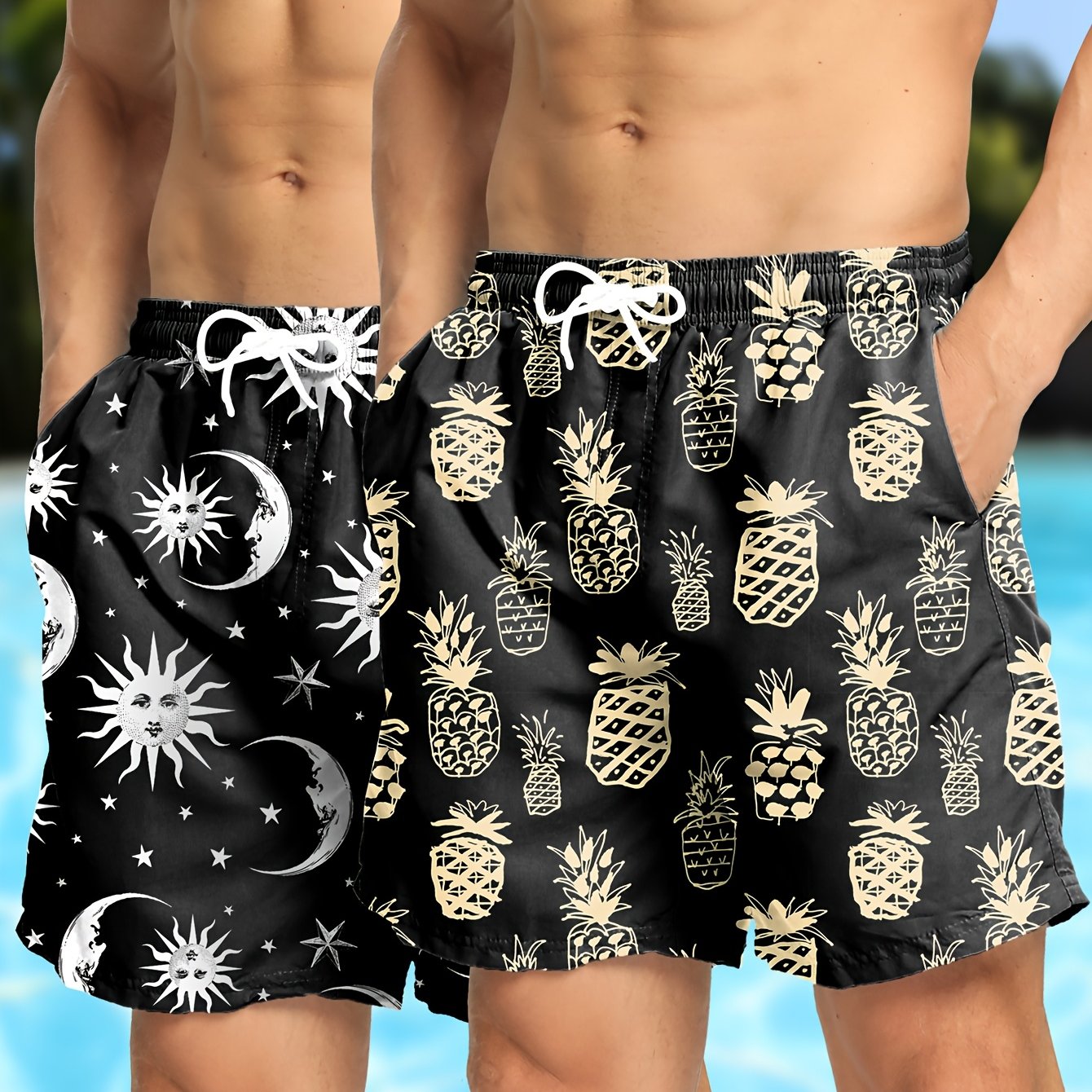 Tropical Board Shorts for Men Drawstring Lightweight Swimwear
