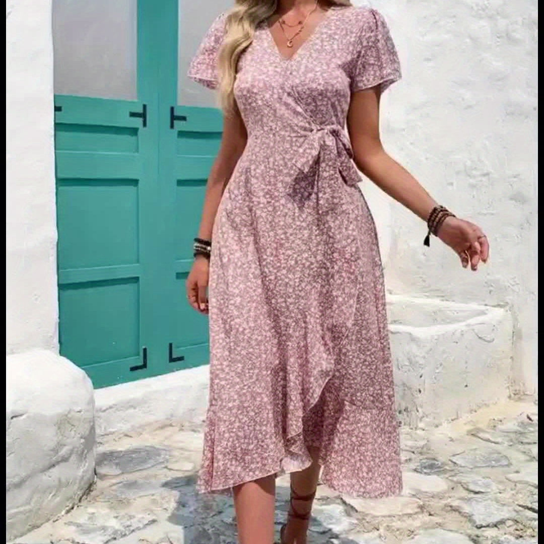 | Stylish Elegant V-Neck Dress Short-Sleeve Design