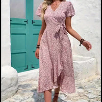 | Stylish Elegant V-Neck Dress Short-Sleeve Design