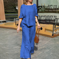 Women’s Casual Round Neck Wide Leg Pants Set