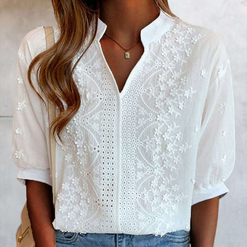 V-Neck Puff Sleeve Blouse